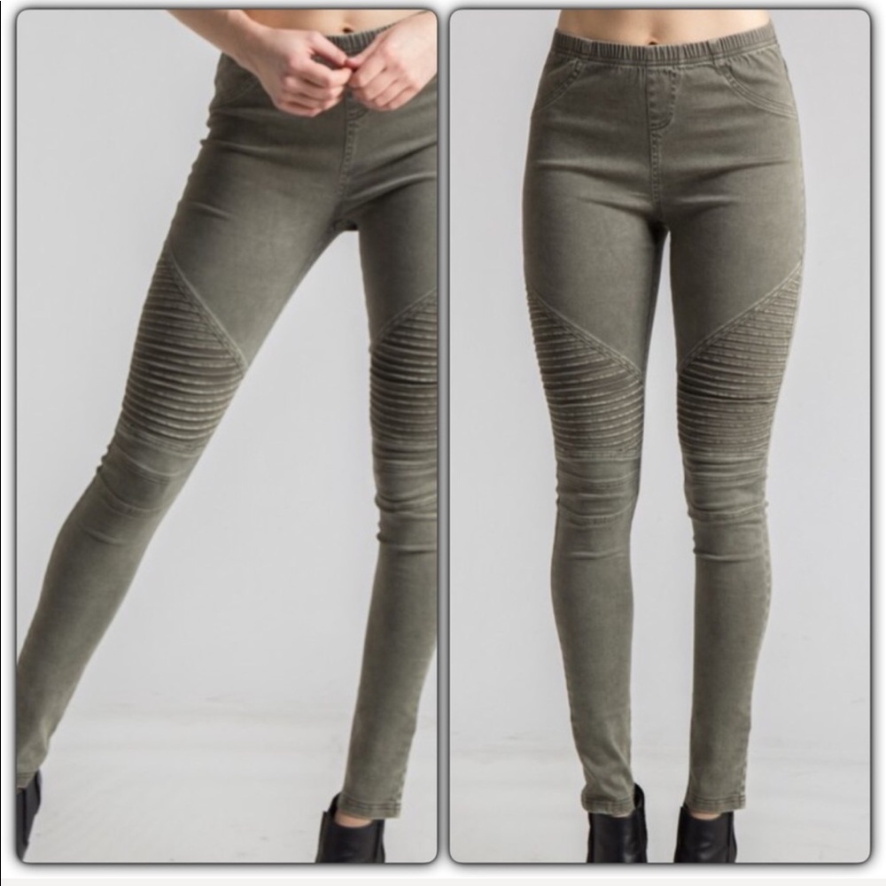 Olive Moto Leggings - Picture 3 of 4